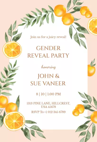 Orange Gender Reveal Party Invitation
