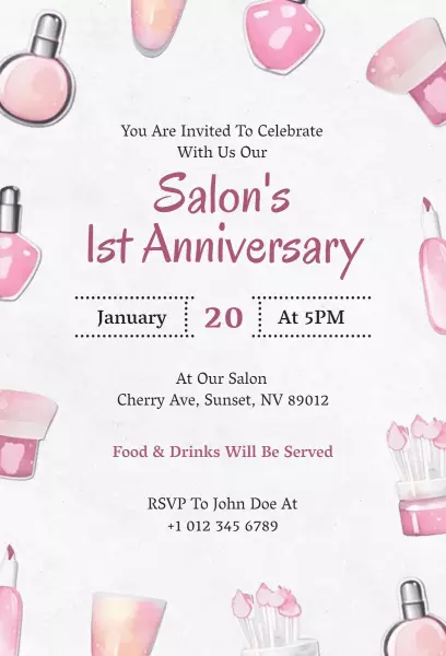 Salon's 1st Anniversary Invitation