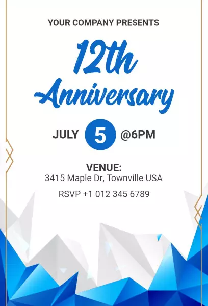 White-blue Abstract Anniversary Invitation 